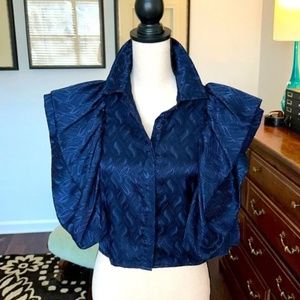 Woven jacquard puffed sleeve blouse - L